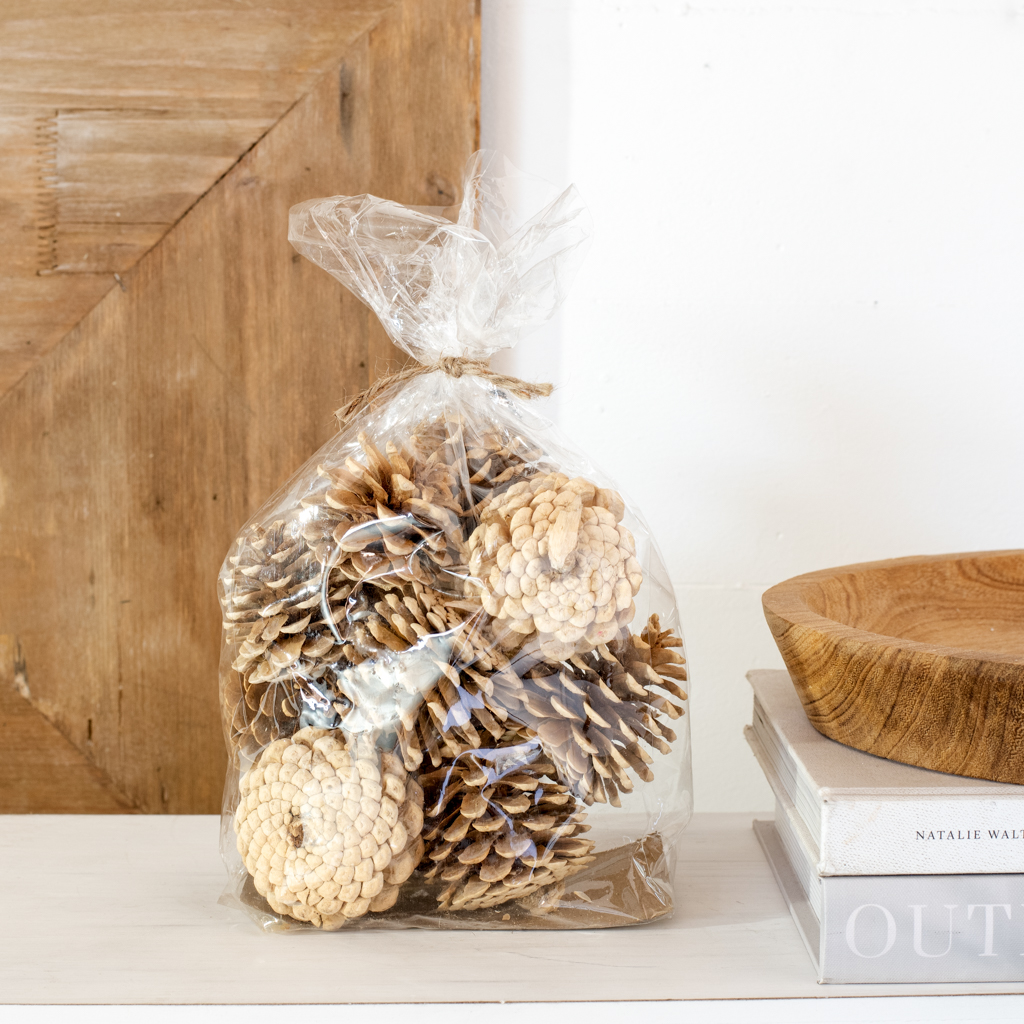 12 PIECE BLEACHED PINE CONES