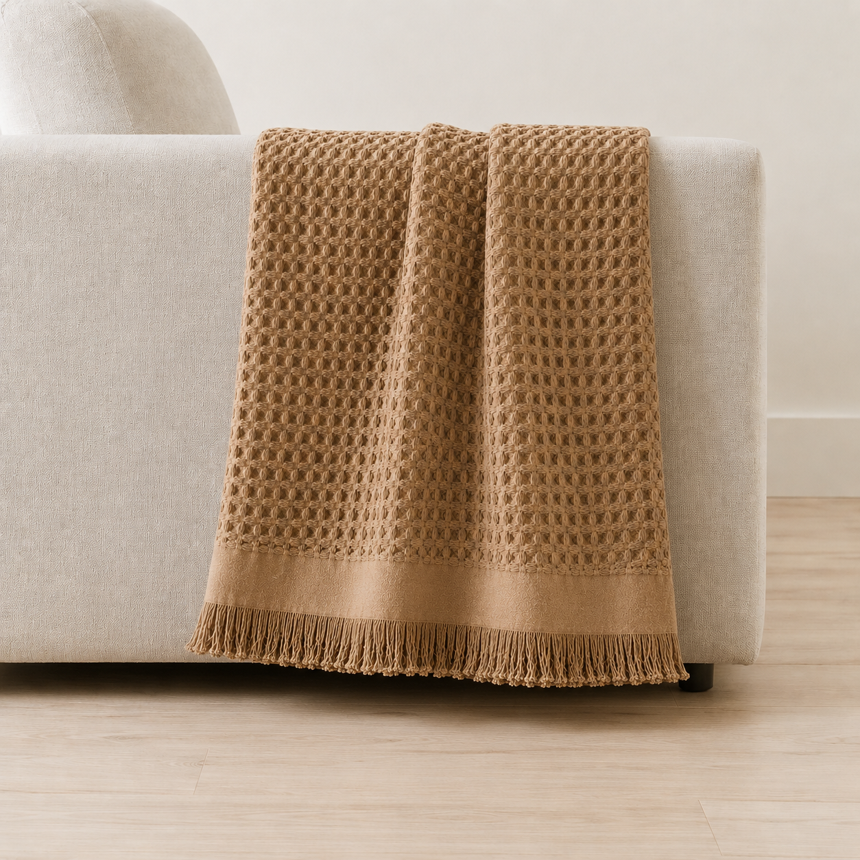 WAFFLE FRINGE THROW