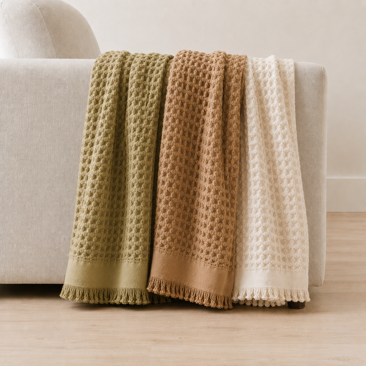 WAFFLE FRINGE THROW