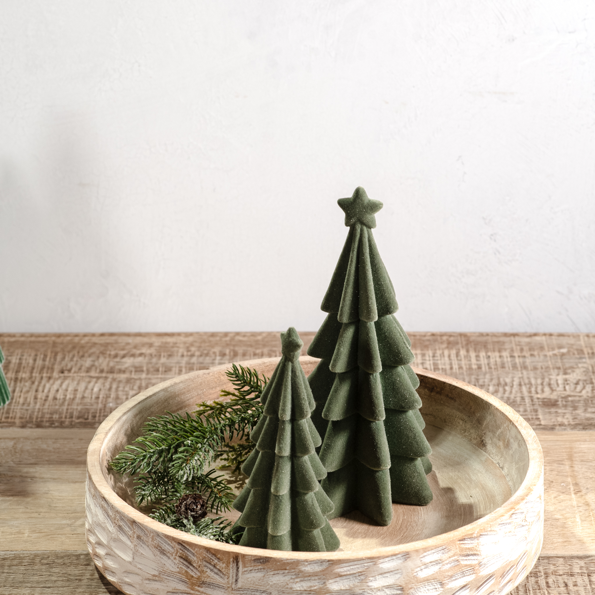 GREEN VELVET TREES - SET OF 2