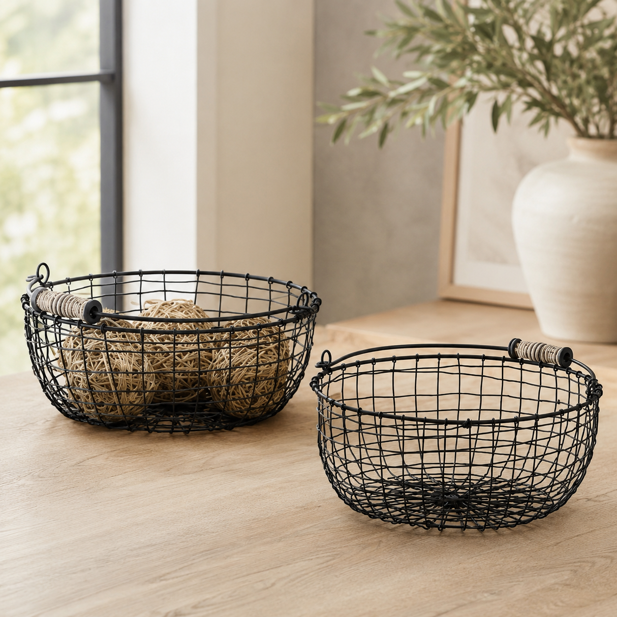 ROUND WIRE BASKETS - SET OF 2