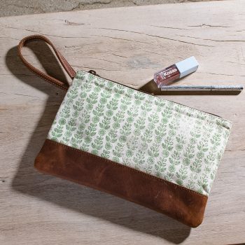 10" GREEN FLORAL CANVAS ZIP POUCH