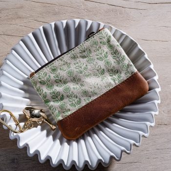 5" GREEN FLORAL CANVAS ZIP POUCH