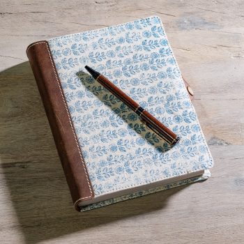 8" BLUE FLORAL CANVAS LEATHER JOURNAL