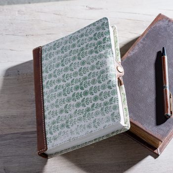 8" GREEN FLORAL CANVAS LEATHER JOURNAL