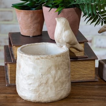 BEIGE BIRD CEMENT PLANTER