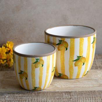 YELLOW STRIPE LEMON PLANTERS - SET OF 2