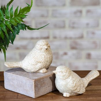LIGHT BEIGE CERAMIC BIRDS - SET OF 2