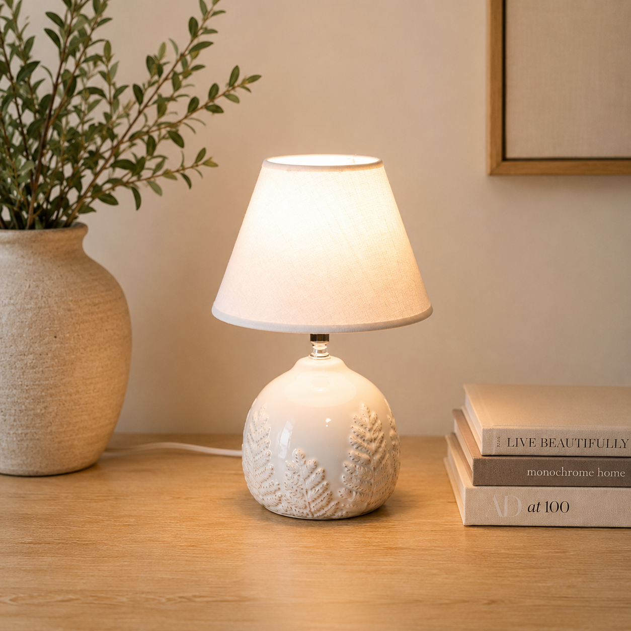 WHITE FERN PATTERN LAMP