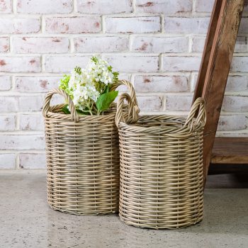 POLY RATTAN TALL BASKETS - SET OF 2