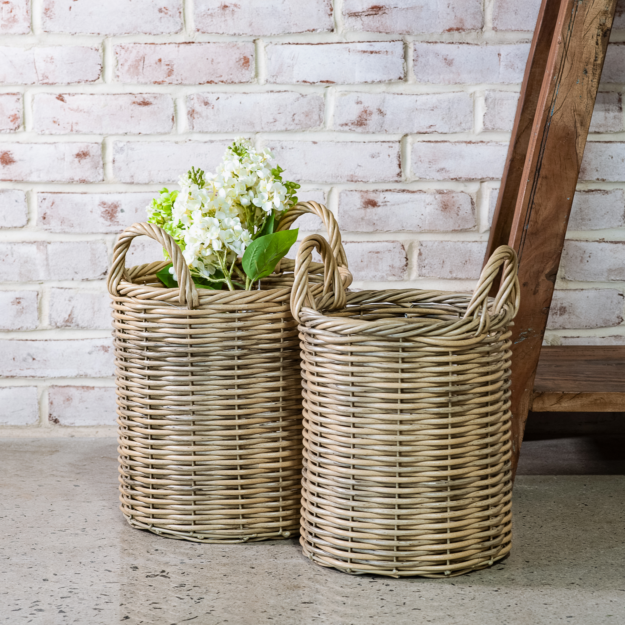 POLY RATTAN TALL BASKETS - SET OF 2