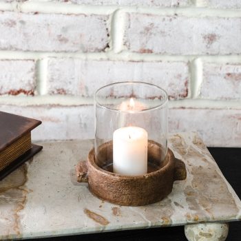 5" CEMENT BASE GLASS CANDLE HOLDER