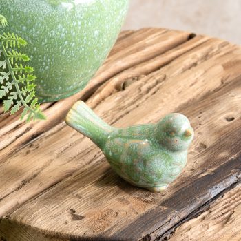 4" GREEN GLAZED CERAMIC BIRD