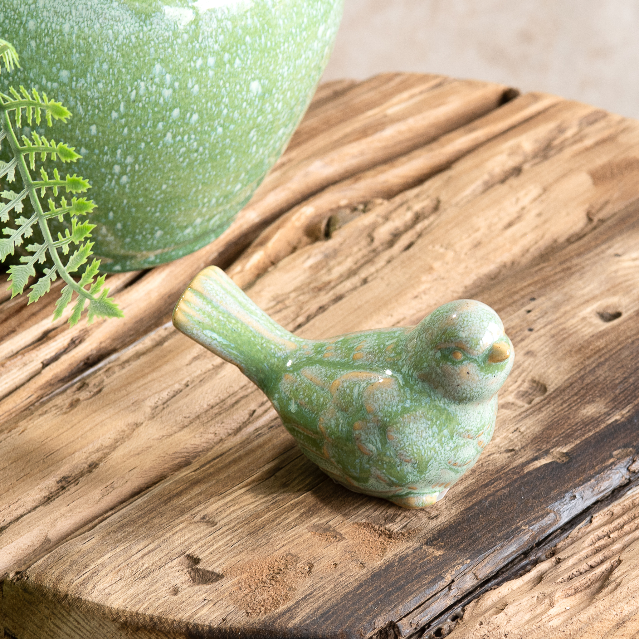4" GREEN GLAZED CERAMIC BIRD