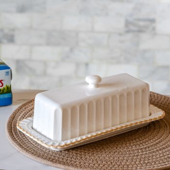 8.7" WHITE STRIPE BUTTER DISH