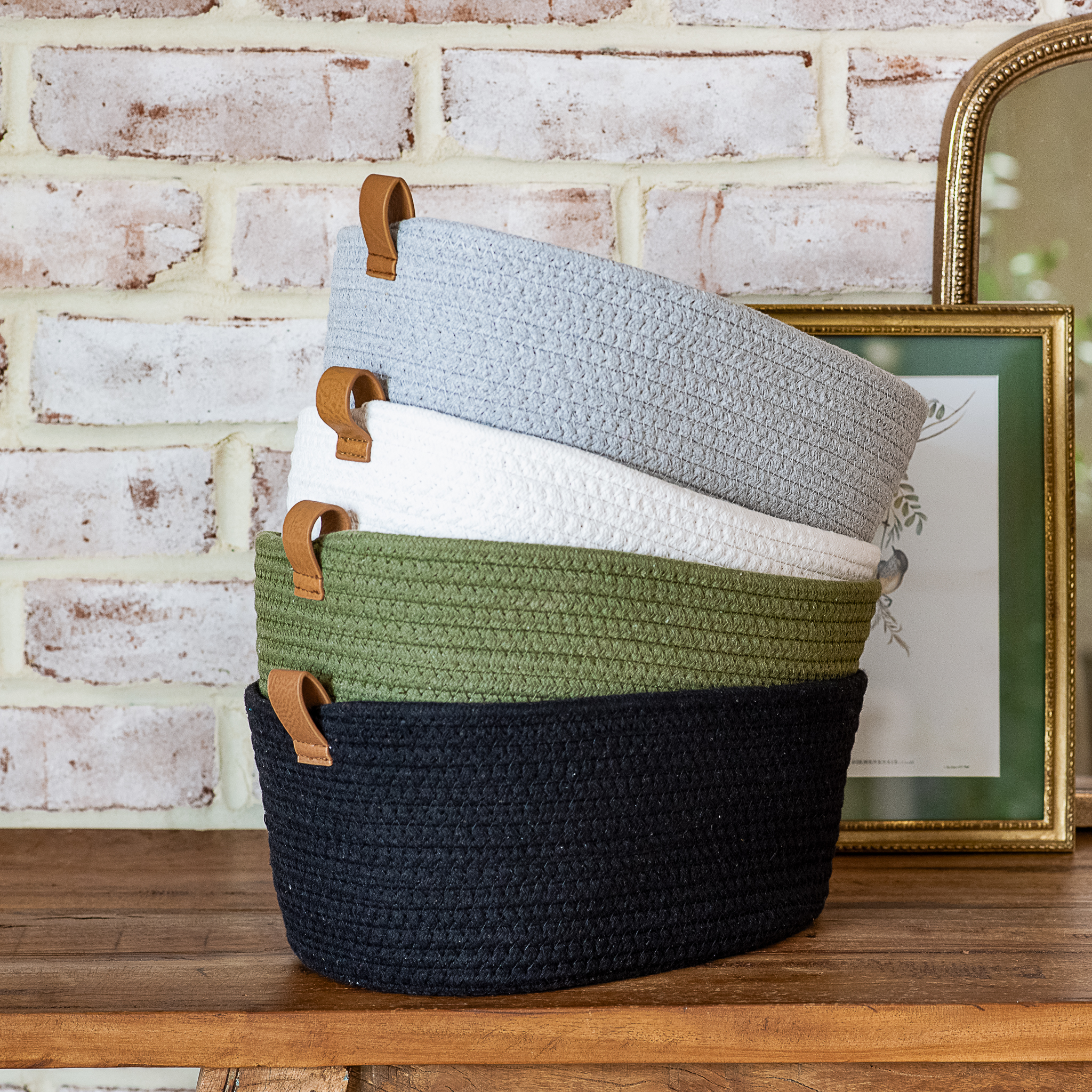 LARGE OLIVE COTTON BASKET
