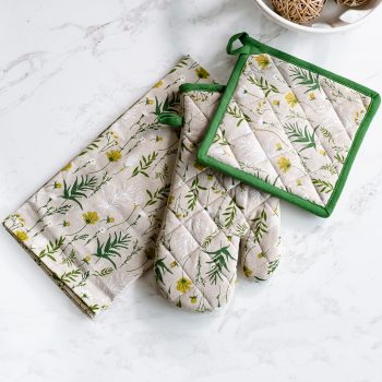 TAN WILDFLOWERS KITCHEN LINENS - SET OF 3