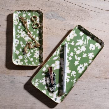 GREEN FLORAL RECTANGLE TRAYS - SET OF 3