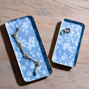 BLUE FLORAL RECTANGLE TRAYS - SET OF 2