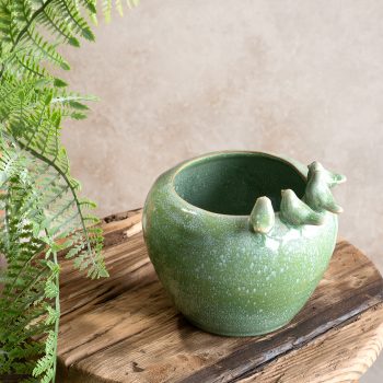 7.5" GREEN GLAZED BIRD TOP PLANTER