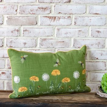 12" X 20" GREEN FLOWERS & BEES PILLOW