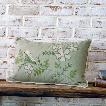 12" X 20" SAGE BIRD ON BRANCH PILLOW
