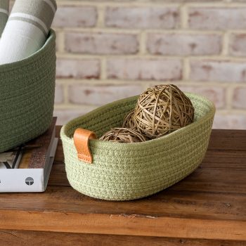SMALL CELADON GREEN COTTON BASKET