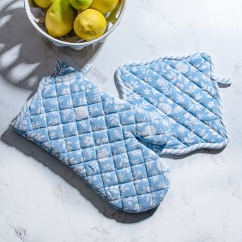 LIGHT BLUE FLORAL KITCHEN LINENS - SET OF 2