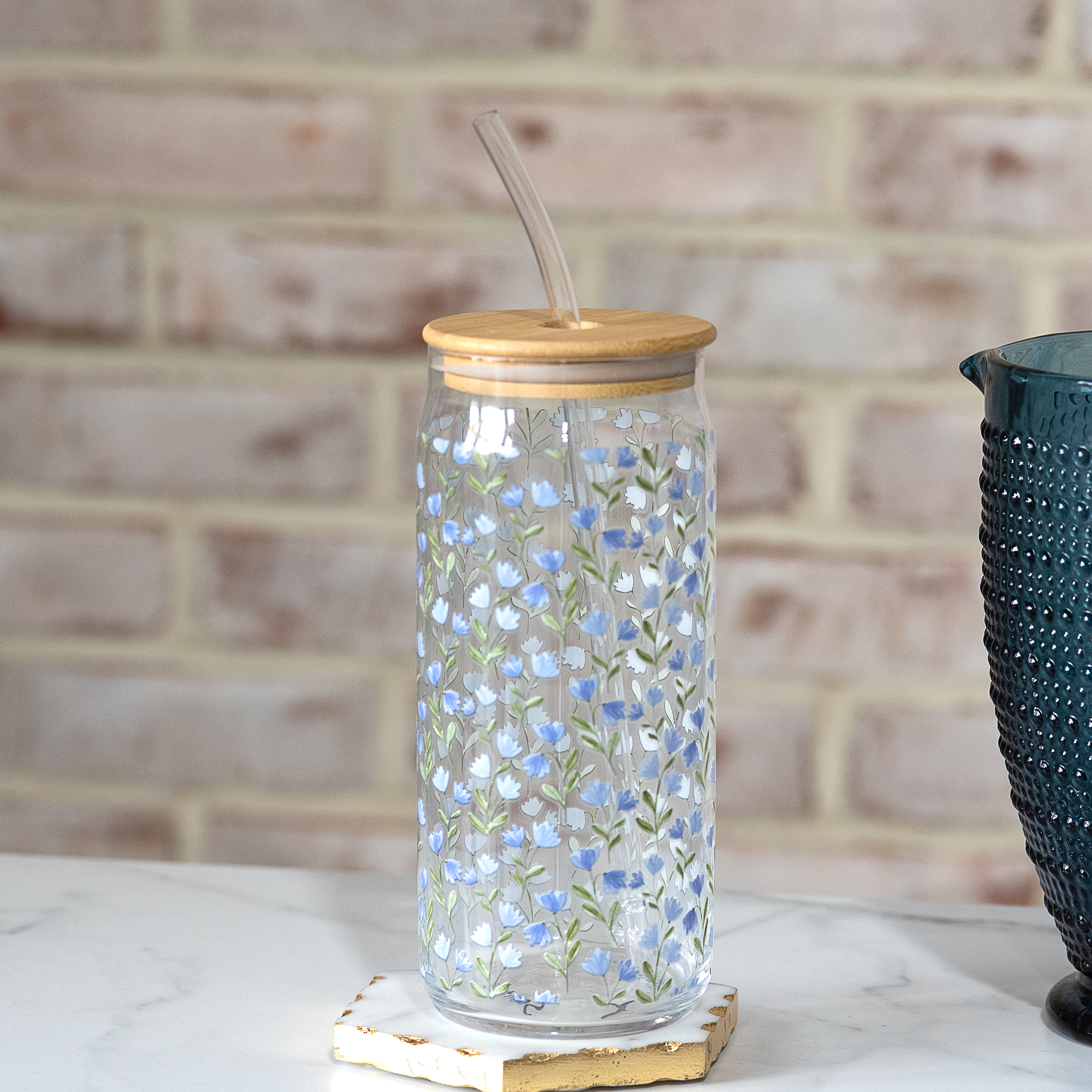 SPRING FLORAL GLASS DRINK CUP