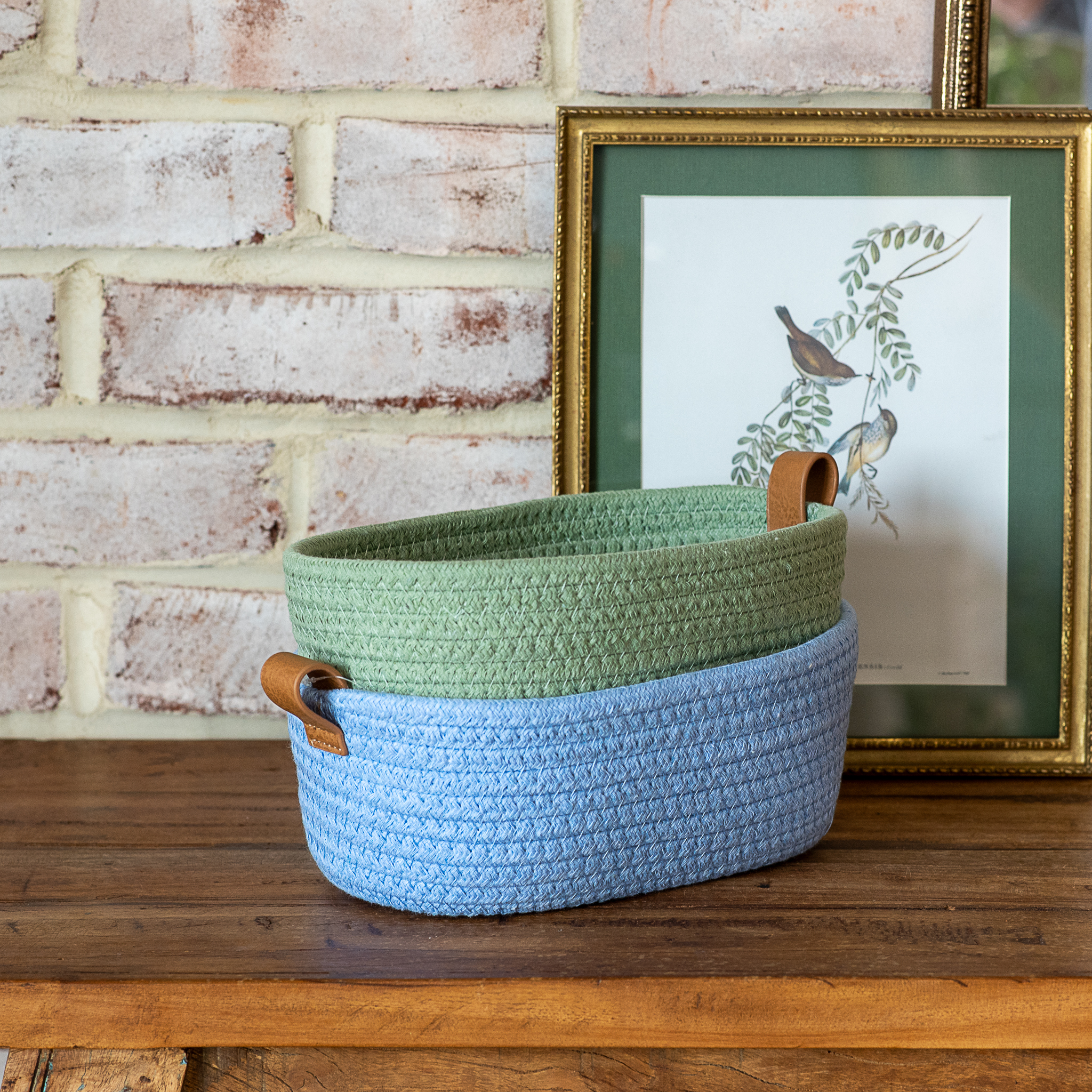 SMALL CELADON GREEN COTTON BASKET
