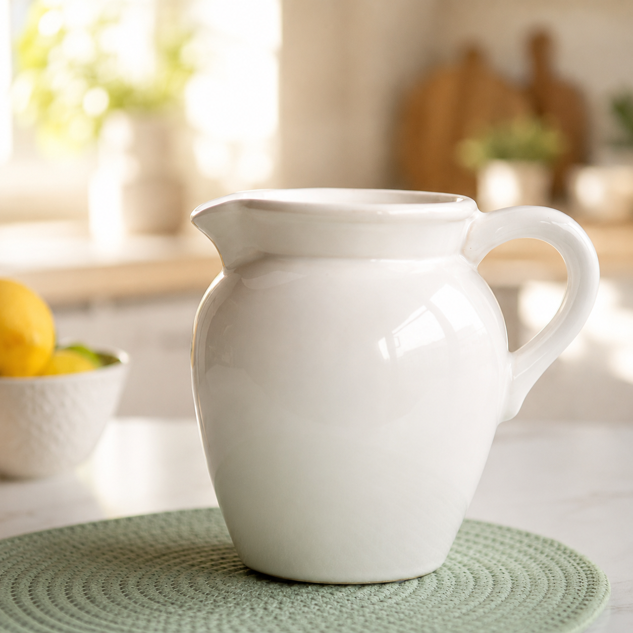 7.7" WHITE CERAMIC PITCHER VASE