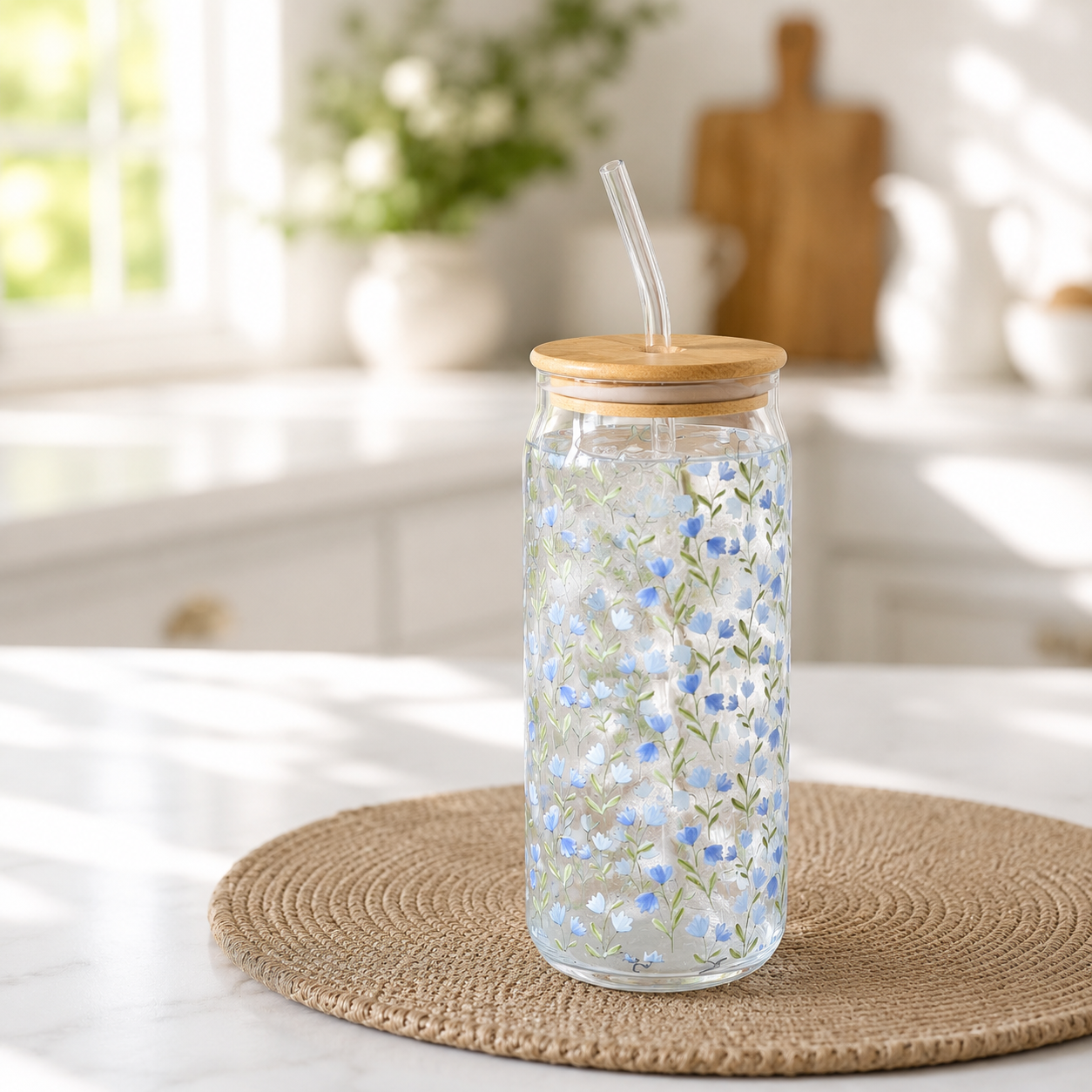 SPRING FLORAL GLASS DRINK CUP