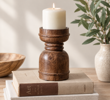 6.25" WOOD COLUMN CANDLE HOLDER