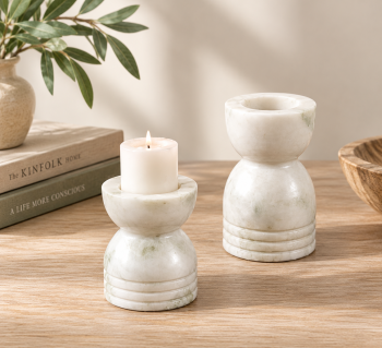MARBLE CANDLE HOLDERS - SET OF 2