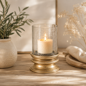8.5" WOOD & GLASS PILLAR HOLDER