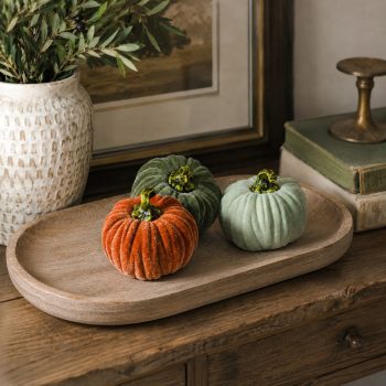 3" VELVET PUMPKINS - SET OF 3