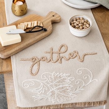 72" BEIGE GATHER TABLE RUNNER