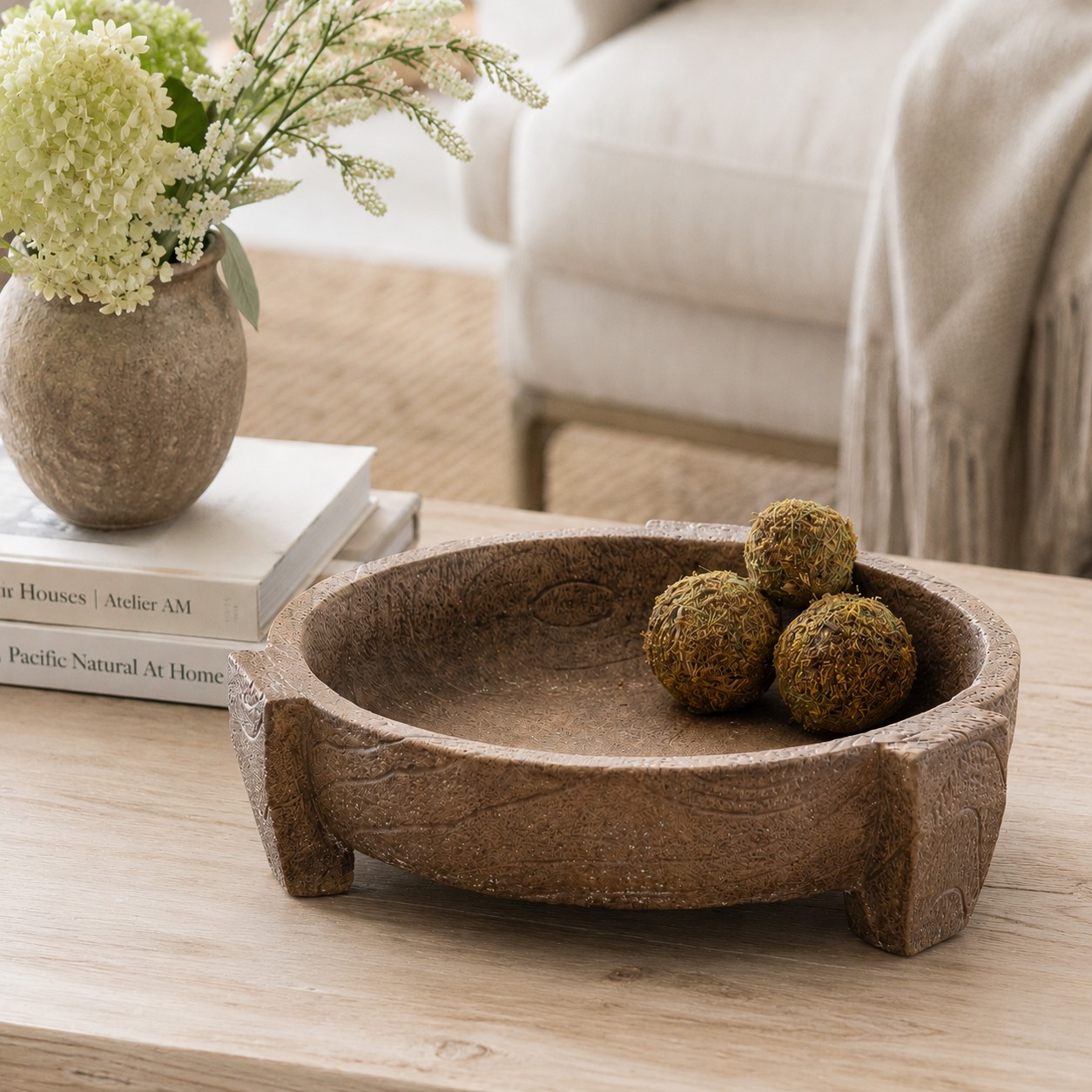 11" BROWN CEMENT DECO BOWL
