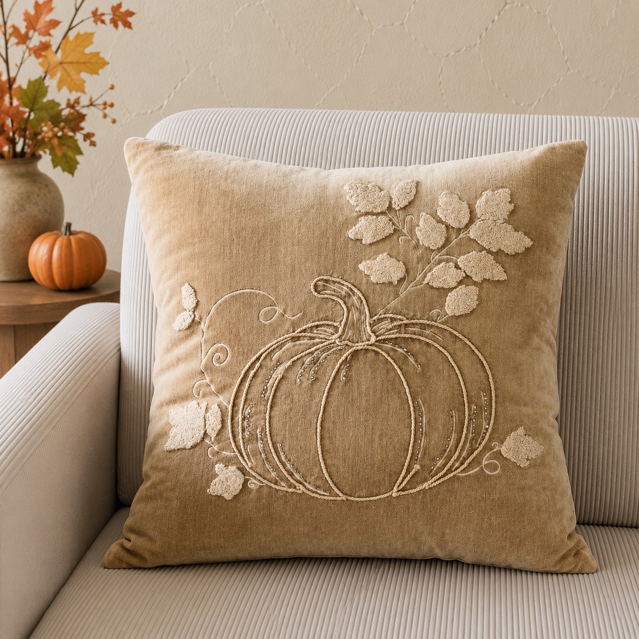 18" X 18" VELVET PUMPKIN PILLOW