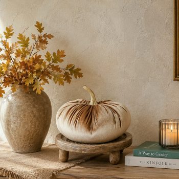 10" BEIGE VELVET PUMPKIN