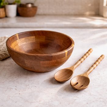 10.25" WOOD SALAD BOWL & SPOON SET