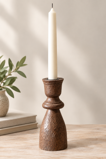 6" DARK WOOD TAPER HOLDER
