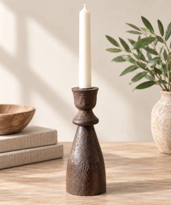 8" DARK WOOD TAPER HOLDER