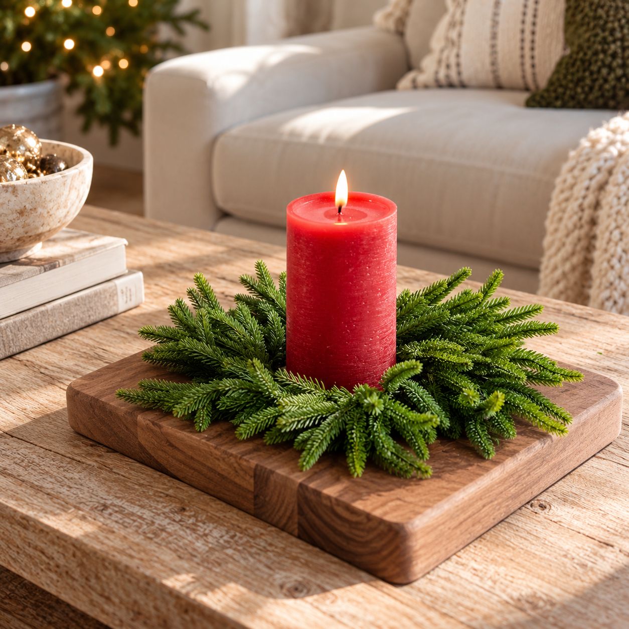 6.5" FAUX EVERGREEN HOLIDAY CANDLE RING