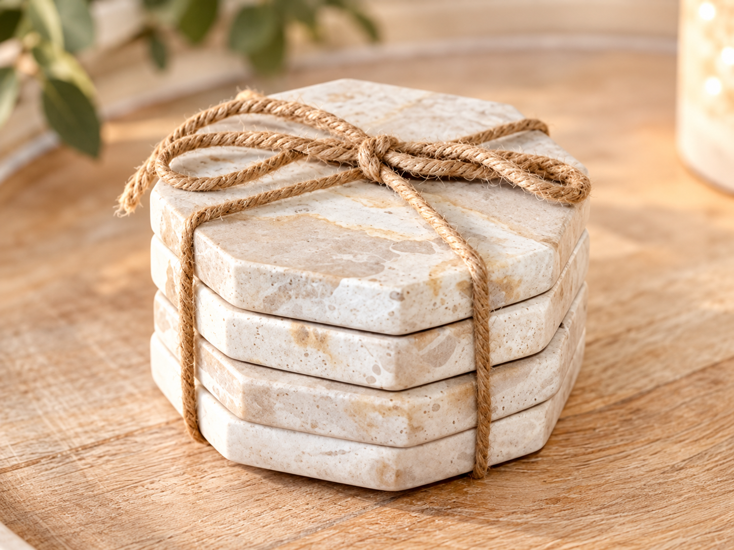 S/4 BEIGE MARBEL OCTAGON COASTERS