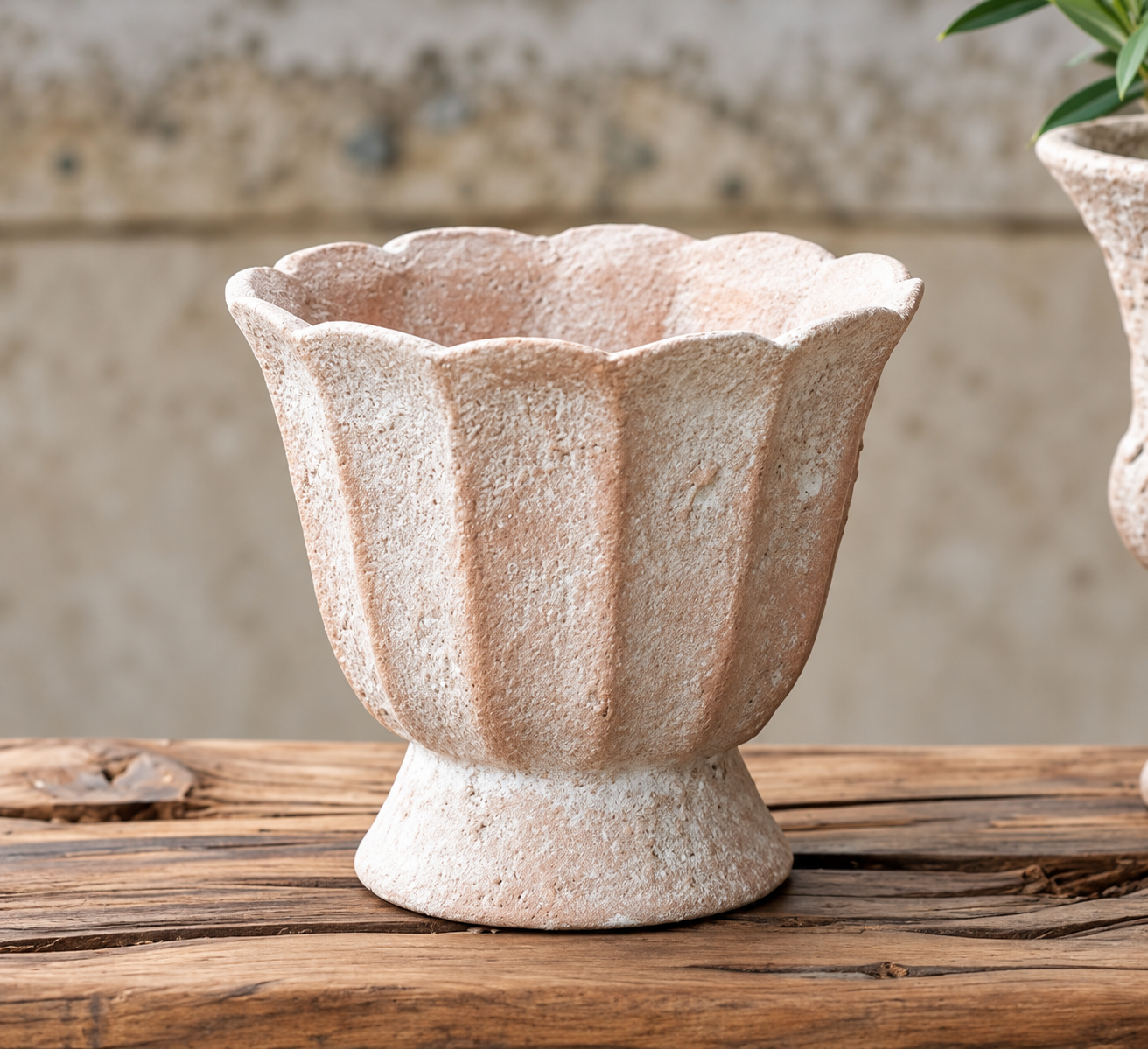 ANTIQUE WASH TERRA COTTA SCALLOP POT